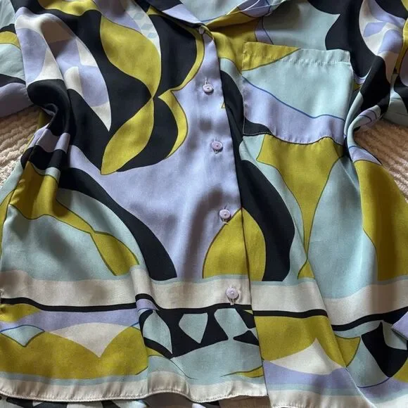 Zara Abstract Print Button Down Shirt - Blue, Green, Black - Picture 3 of 6